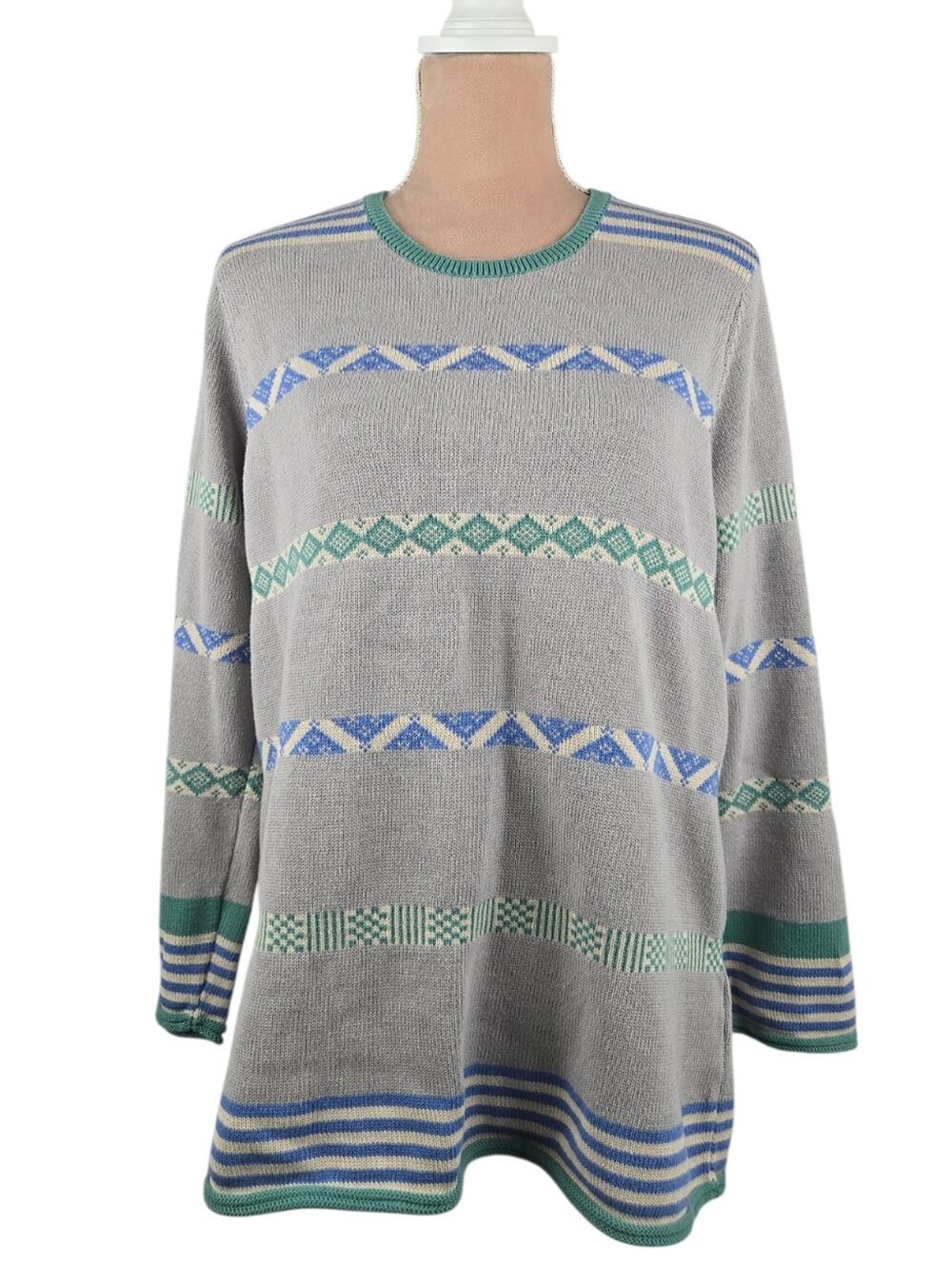 Gudrun Sjoden Knit Sweater Geometric Print Grey Size Medium